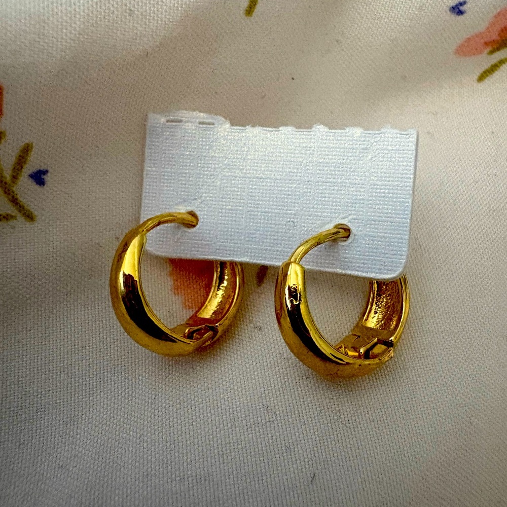Titanium Gold Small Huggie Hoop Earrings women, girls - Picture 9 of 11